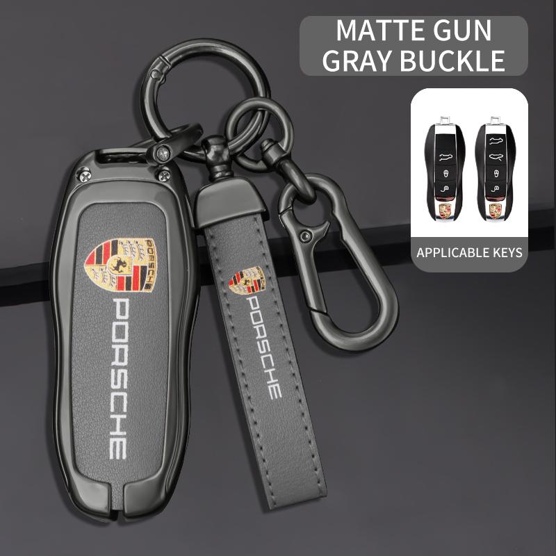 AAOM1 3/4 Buttons Zinc Alloy Leather Car Key Case Key Shell For Porsche Cayenne 911 996 Macan Panamera Boxster 986 987 981 Sticker