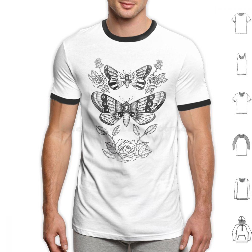 Death Moths T Shirt Big Size 100 Cotton Death Moth Roses Death Moths Moths Moth Black And White Fine Liner Detail Dot Work