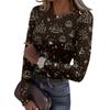 Women Halloween Print Long Sleeve Slim Fit Crew Neck Base Layer T Shirt Casual Stretchy Top for Everyday Wear