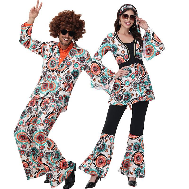 Hippie Halloween Costume Women Men 70s Disco Outfit Retro Party Couple Cosplay Stage Wear