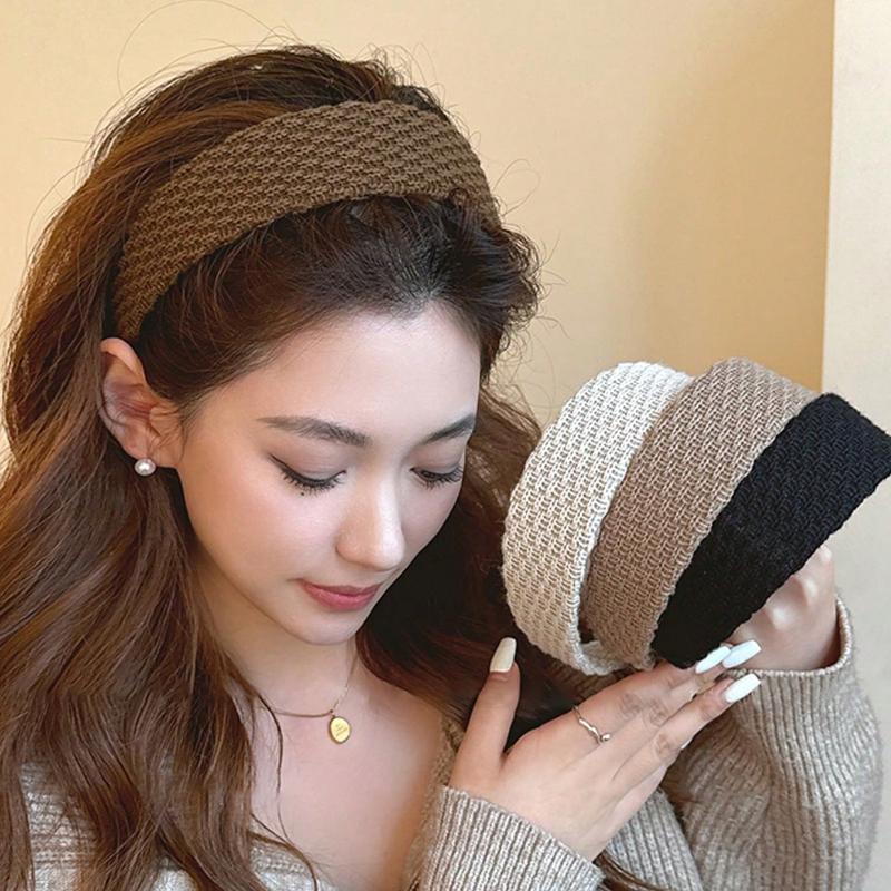 1pc Women Knitted Broad Headbands Fashion Versatile Elegant Simple Solid Color Hair Accessories Suitable For Daily, Casual