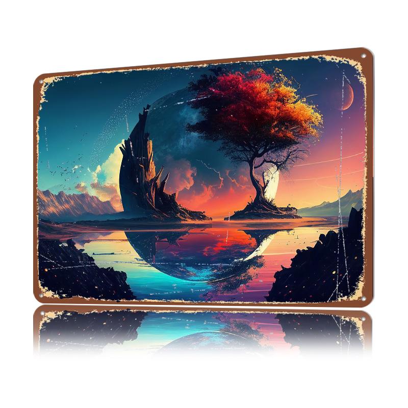 Space Fantasy Landscape Personalized D Textured Metal Poster Wall Art Tinplate Sign for Luxury Decoration Home Decor Items Room