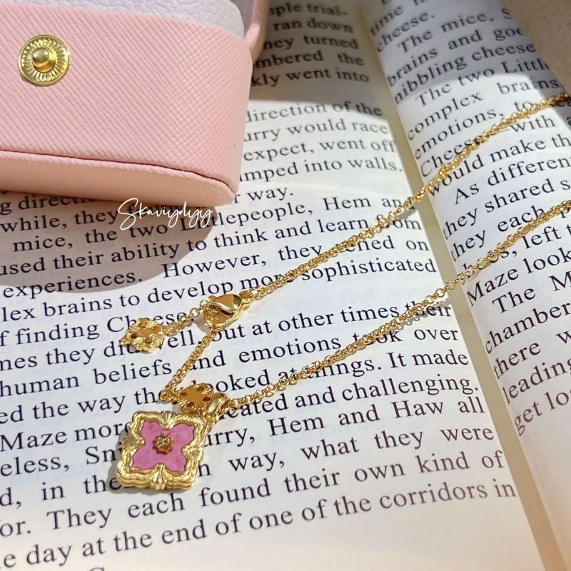 Ensemble de bijoux Vintage Style Couronne Rose Rose Pendentif Trèfle Dentelle Coquillage Bague pour Femmes