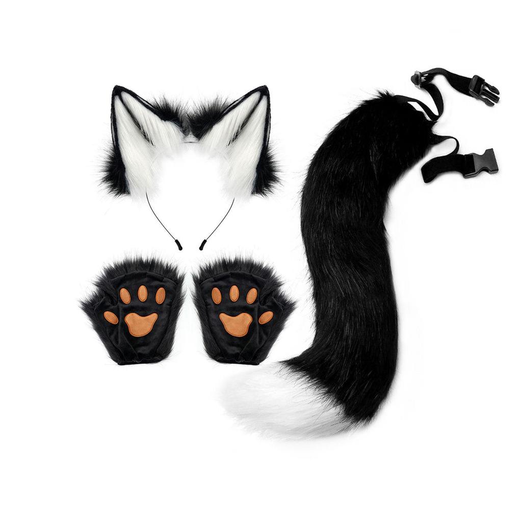 Halloween Prom Plush Cute Beast Ears Headband Fox Tail Gloves Cat Ears Set Cosplay Accessories