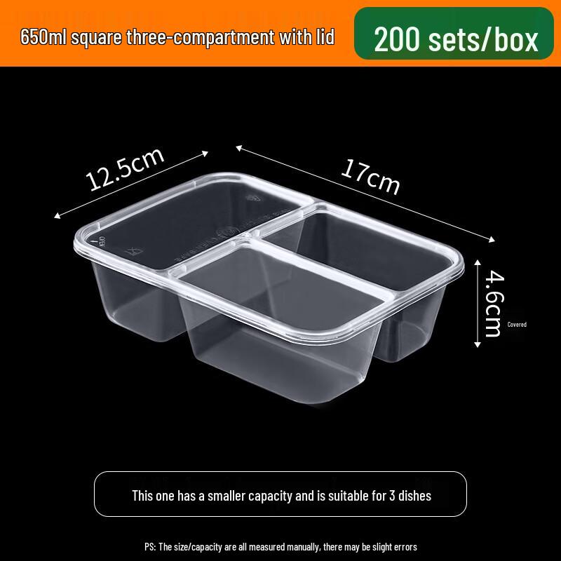 Three-Compartment Rectangular Takeaway Food Containers