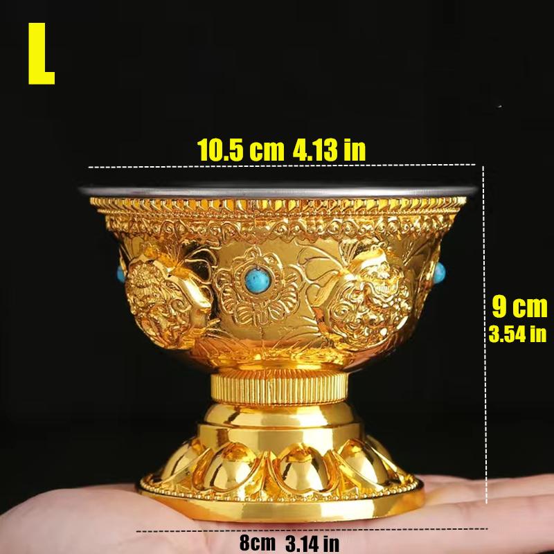Auspicious Gilt Drinking Buddha Bowl, Inlaid Gem Zinc Alloy Holy Water Cup Buddhist Bowl Home's Gift Collection Decorative 150ml