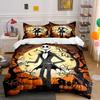 Halloween Skeleton Pumpkin Scene Bedding Duvet Cover Set Duvet Cover Pillowcases  (1*Duvet Cover 2*Pillowcases, Without Duvet Insert)