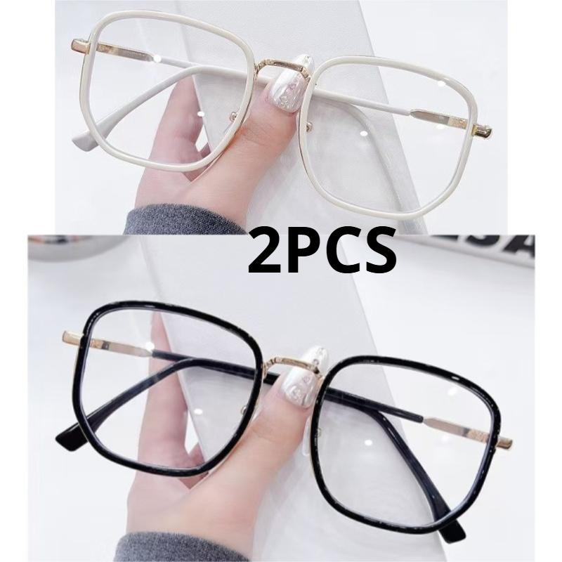 

2Pcs Anti Blue Light Sunglasses Trendy Milky Photochromic Myopia Glasses Women Fashionable Polygonal Short Sight Glasses +2.5