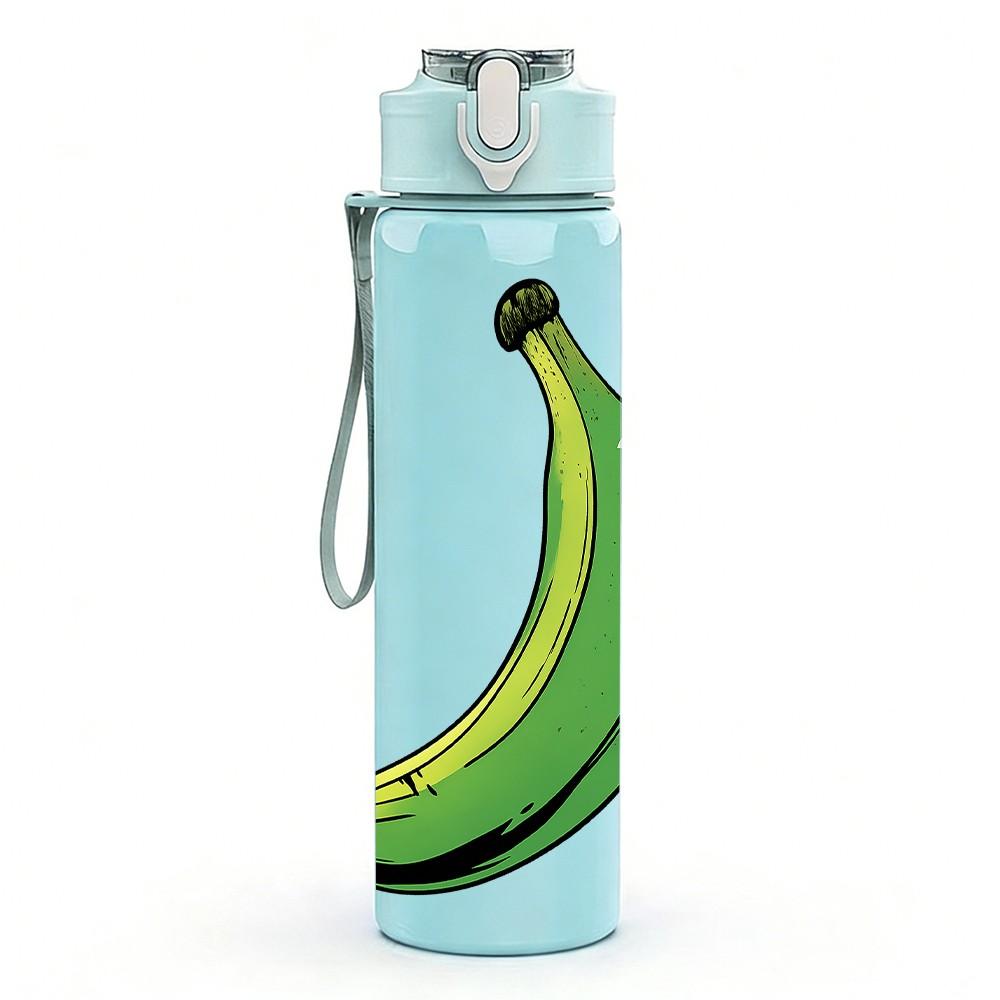 1PC Single Green Banana Fruit Print 750ml Color Plastic Sports Water Bottle Leakproof Flip Straw Lid For Sports Office Home Use