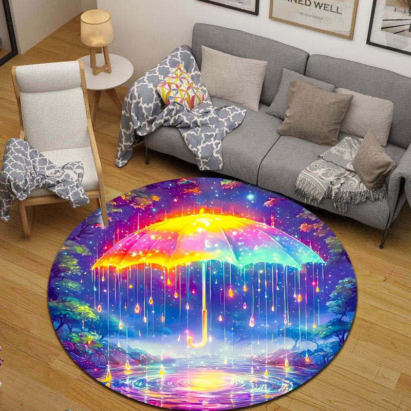 Cozy Round Starry Multicolor Carpet, Non-Slip Floor Mat for Dining Room