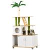2-in-1 Hidden Cat Litter Box, Green Leaf Cat Tree, with House, Ladder, Scratching Posts, Platforms, Indoors -Oak