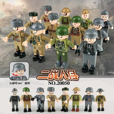 20050 Figura Militar Juguete de Bloques de Construcción Ensamblables para Niños Modelo Militar de EE. UU. Británico y Alemán Partículas Pequeñas