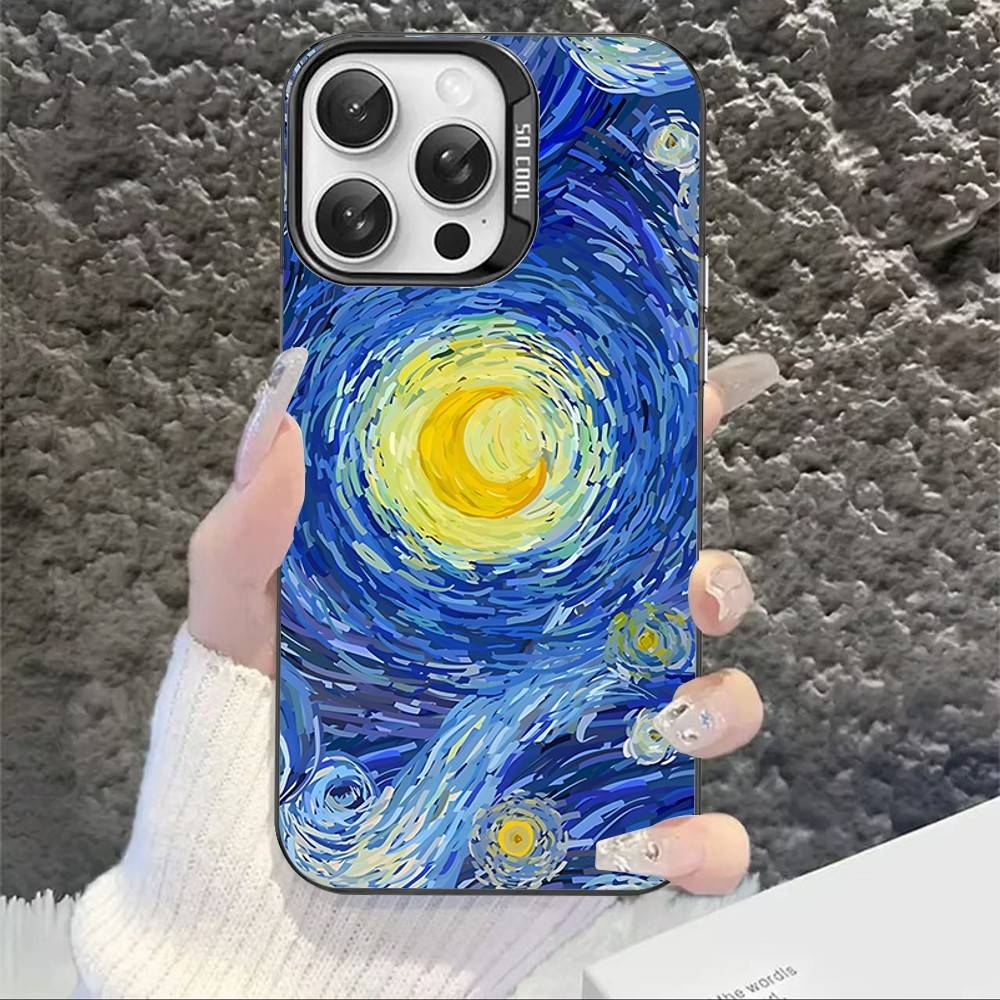 

Van Gogh Starry Sky For Iphone 15 14 13 Plus 17 16 12 11 Pro Max Matte Colored Silver Luxury Phone Cover iPhone 16pro max
