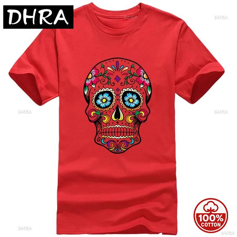 Mexican Sugar Skull Tshirt Day Of The Dead Calavera Tee Colorful Floral Skull Graphic Casual 100cotton Loose Soft Tops For Unisex