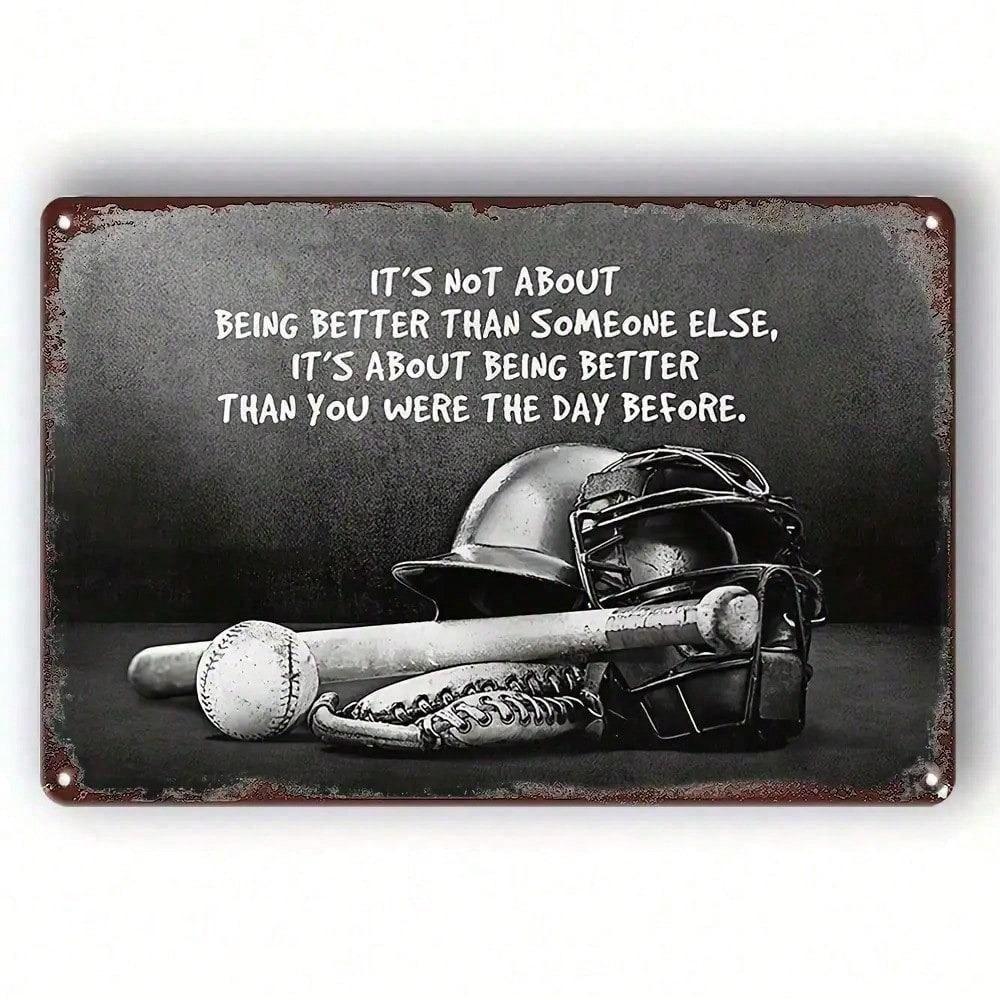 NobleSport Vintage Metal Wall Art Decor with Baseball Glove Bat Retro Rustic Sign for Man Cave Garage