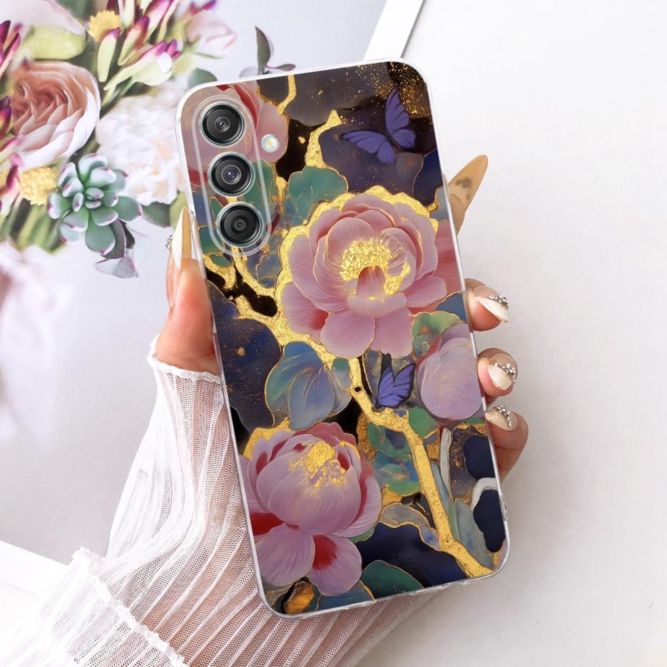 Etui do Samsung Galaxy M55 SM-M556B Nowe Kwiaty Motyl Malowane Pokrowiec Miękki Silikonowy Etui Do Samsung M55 M 15 Galaxy M15 Torby
