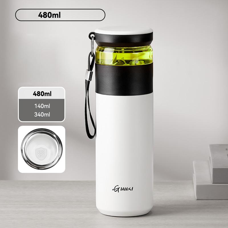 480ML Stainless Steel Cold Insulation Coffee Cup With Lid Household Ceramic Liner Water Bottle Kitchen Thermos Bottle