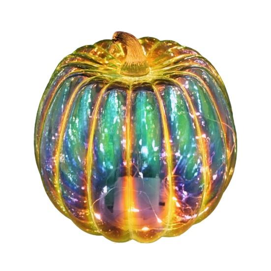 Glass Pumpkin Light Battery Operated LED Pumpkin Lantern Fall Lighted Pumpkin Table Centerpiece for Halloween Thanksgiving Home Decor