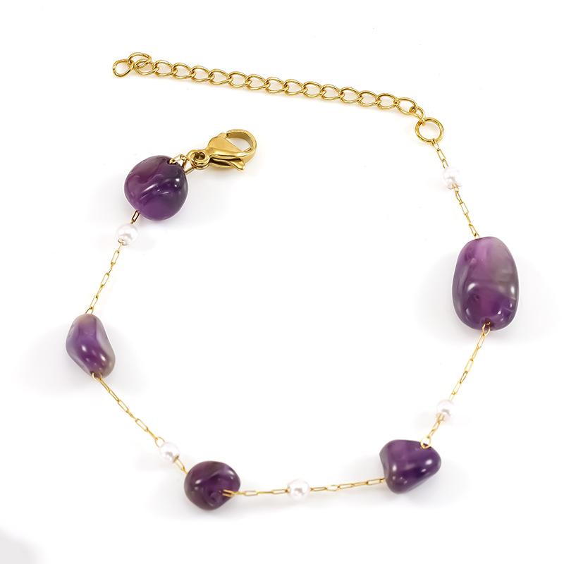 Titanium Steel Glazed Bead Pearl Bracelet, Sweet Crystal Natural Stone Colored Jewelry, High Sense Of Personality