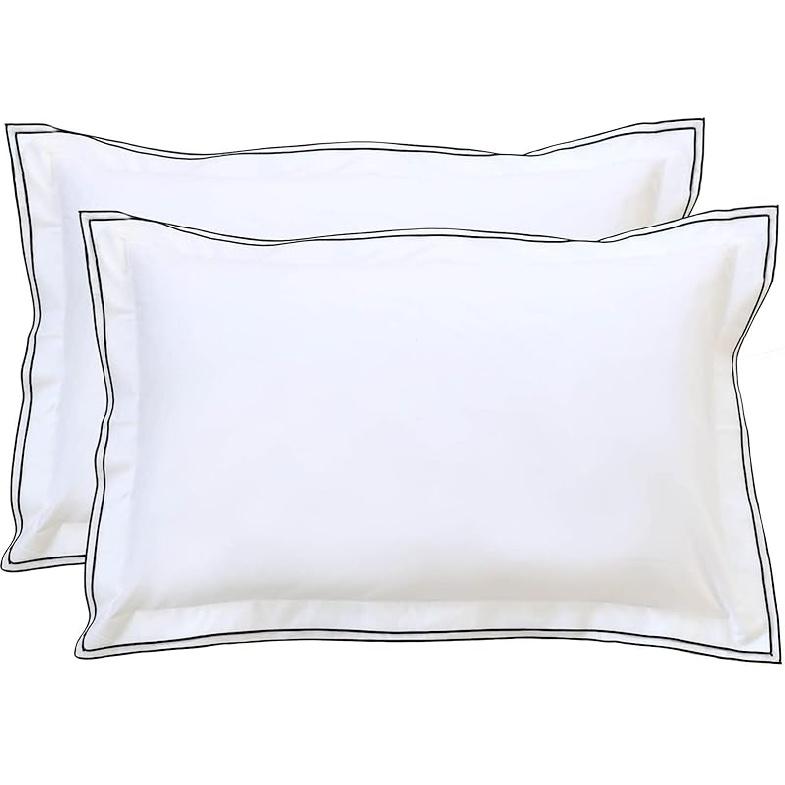 Set of 2 Elegant Embroidery Pillowcases, King Size, 100% Cotton - White Good Feeling Shams, Elegant Trims, Softer and Breathable Pillow Covers, 20x36 Standard (20 x 26 )