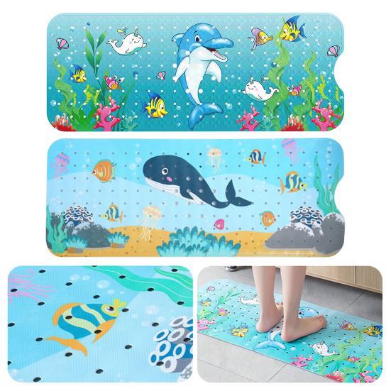 Baby Bath Mat with Suction Cups Cartoon Pattern Wear Resistant Non-Slip Design Super Soft Quick-Drying Bathroom Floor Mat