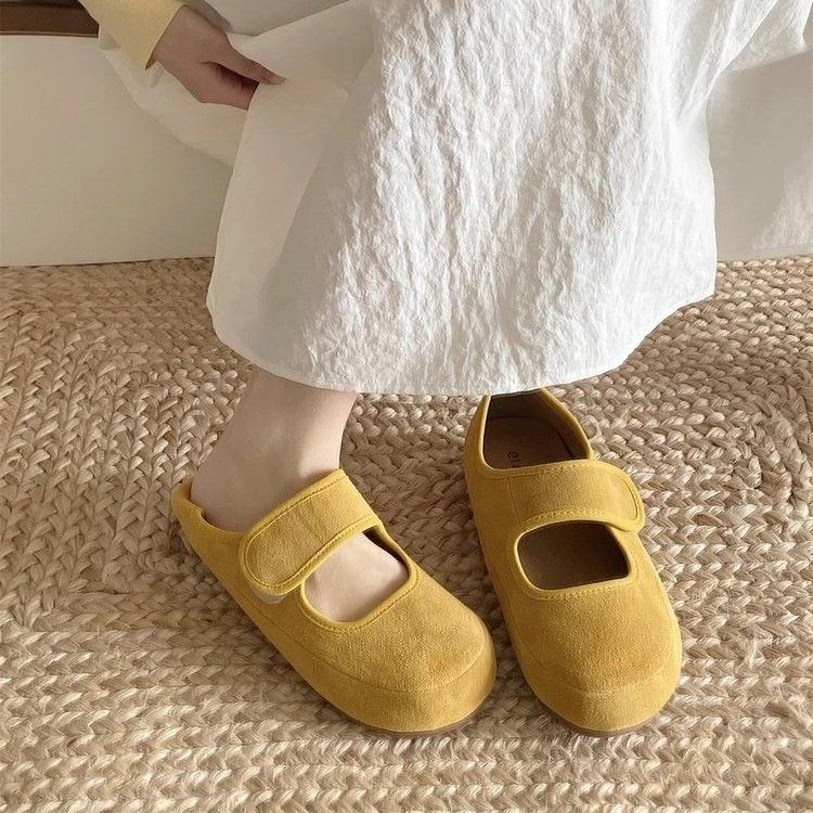 Leather Platform Velcro Doudou Shoes Women's 2025 Spring New Mary Jane Single Shoes Shallow Mouth Comfortable Versatile Women's Shoes