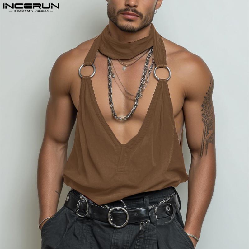 INCERUN Maiouri fără mâneci cu decolteu adânc pentru bărbați, de petrecere, casual, largi, tricouri de corp
