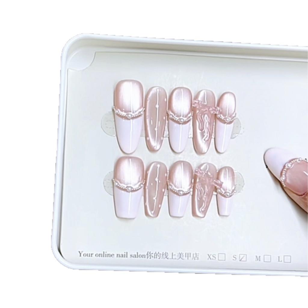 Pure Hand-wearing Armor New Style Fragrant Grandma Three-dimensional Pink Butterfly Light-chasing Cat Eye Temperament Nail Art Patch