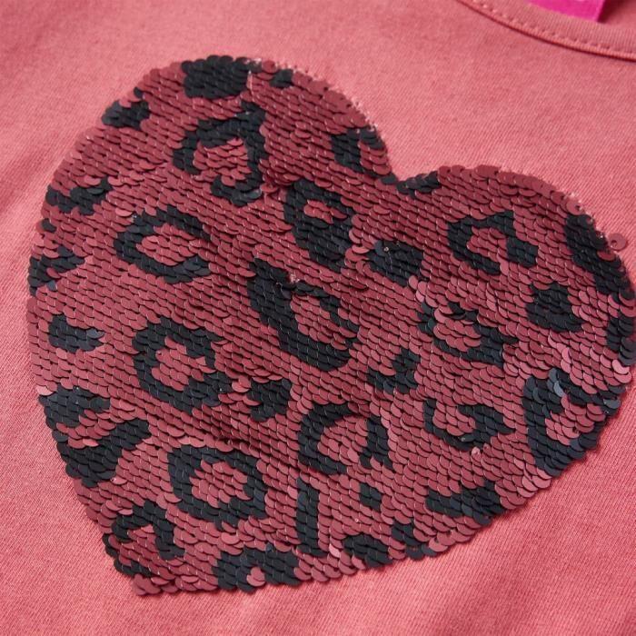 Children's Long-sleeved T-shirt with Sequined Heart, 2 Colors and 5 Sizes Available