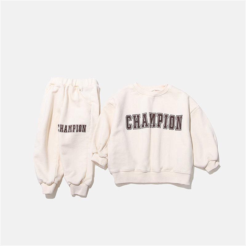 

Корейский детский зимний флисовый свитер с буквами и комплект из двух предметов для бега 120 cm грязно-белый