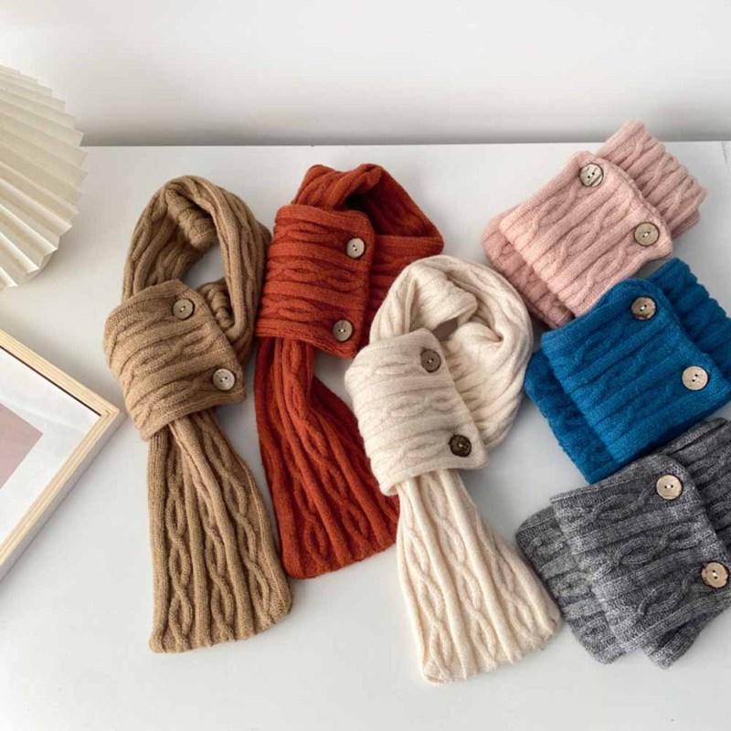 Damen Kleiner Schal Einfache Mode Einfarbig Warm Nackenschutz Mehrfarbig Knopf Gestrickter Schal