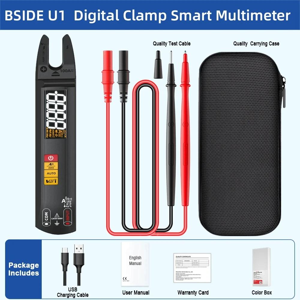 BSIDE U1 Digital Clamp Meter DC AC Professional 100A Ammeter Pliers T-RMS Current OpenJaw Electrical Tester Auto Multimeter