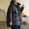 Winter New Drawstring Hooded Big Pocket Bat Sleeve White Duck Down Large Edition Loose Thickened Down Jacket Women