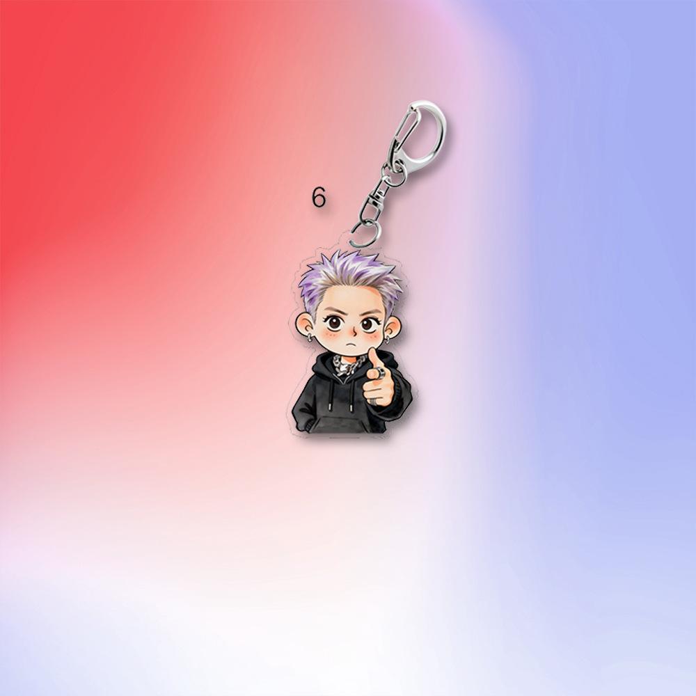 BTS Edgy Black Leather Jacket Cartoon Acrylic Keychain, Bangtan Boys Edgy Cartoon Figure Keyring, Kpop ARMY Fans Bag Charm