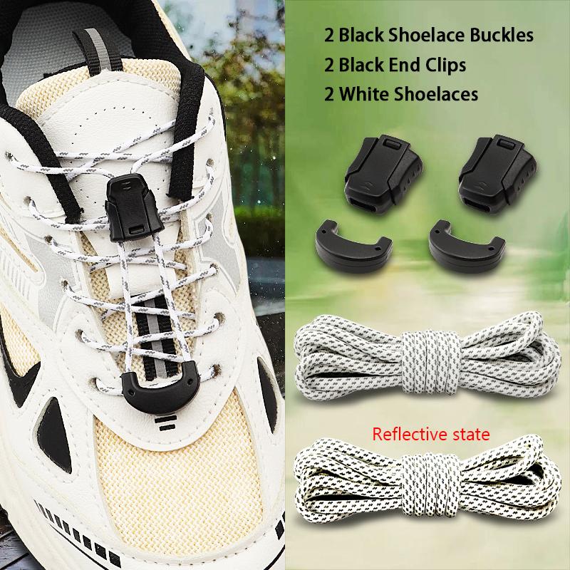 Reflective No-Tie Shoelaces, Elastic Quick Lock Laces Lazy Replacement Laces for Sneakers Running & Daily Wear Unisex Adult Kids