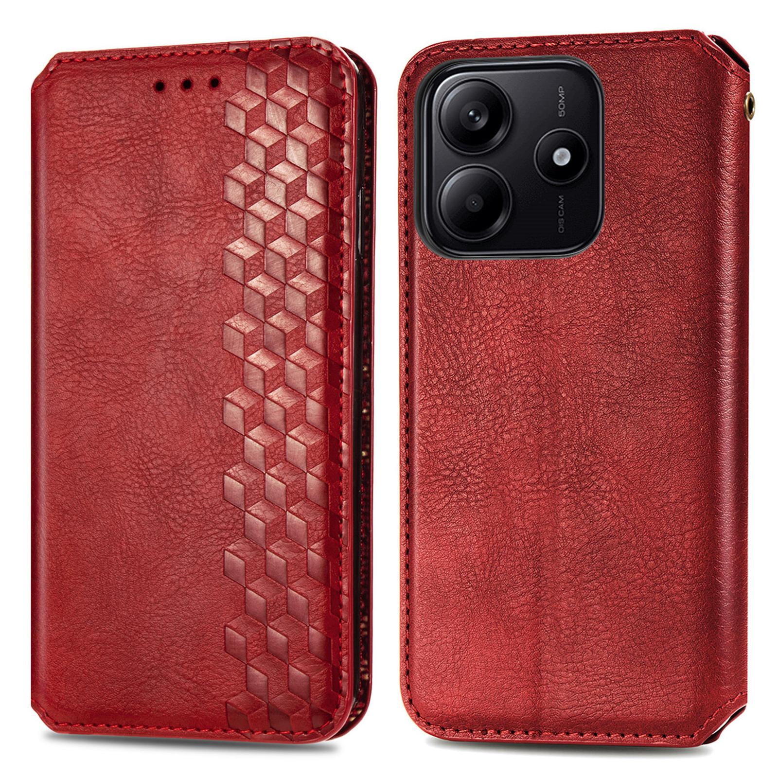 

For Xiaomi Redmi Note 14 5G PU Leather Case Rhombus Imprint Wallet Stand Phone Cover Red