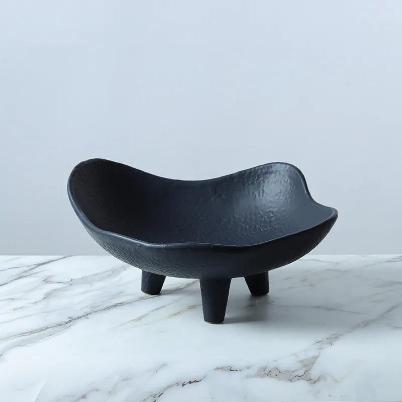 Black and White Three Legged Irregular Resin Decorative Tray, Fruit Tray, Living Room Desktop Storage Container, Home Decoration