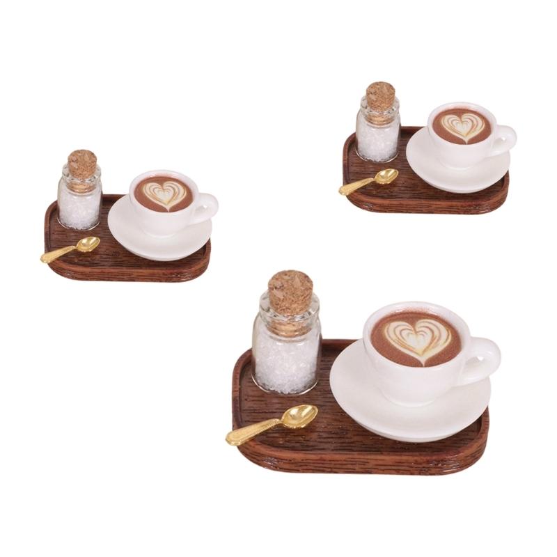 Miniature English Afternoon Coffee Cup Accessories Pretend Play Dollhouses Furniture 3 Set