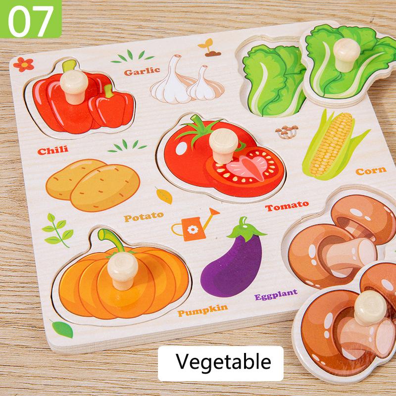 Ranch Animal Hand Grip Board Puzzle Montessori Early Education Wooden Three-dimensional Pegged Puzzle Toys for Children 1-3 Year