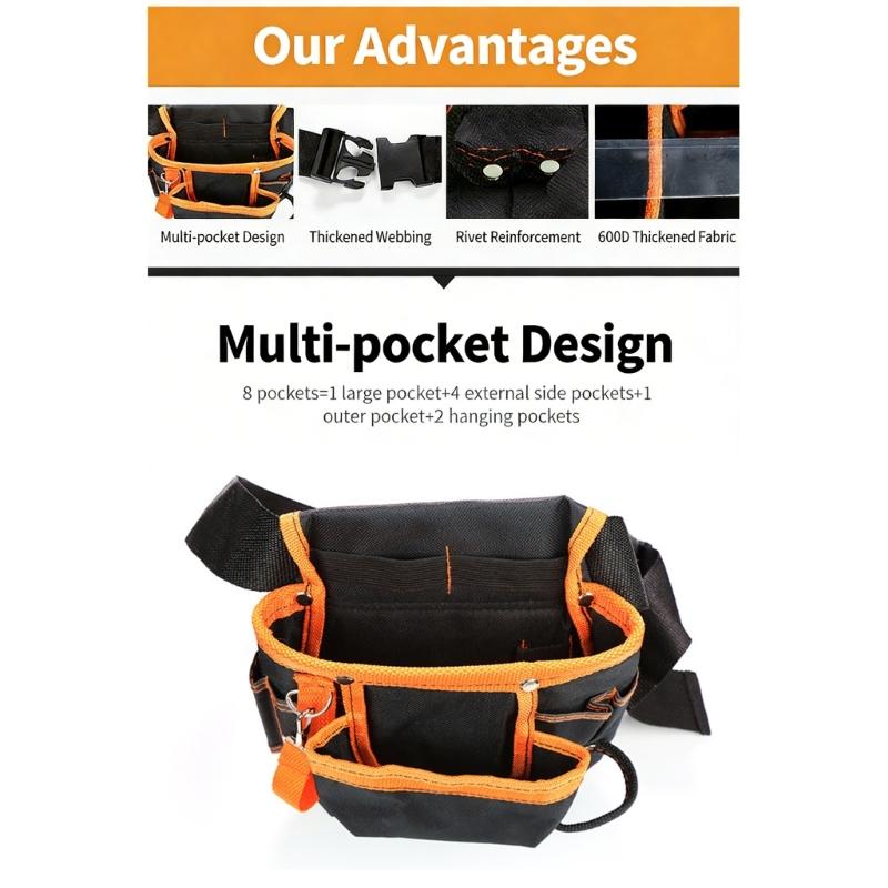 Electrician Tools Bag Waist Pouch Belt Storage Holder Oxford Cloth Tool Belt for Holding Screwdrivers Pencil Hand Tool