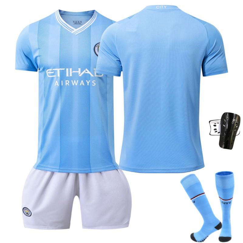 2324 Manchester City's Home Football Uniforms 17 De Braunet 9 Harland 10 Glalish Blue Word First Edition With Socks