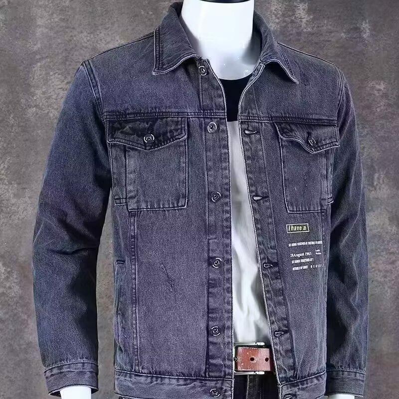 Mens Loose Turn Down Collar Washed Denim Work Casual Jacket Outerwear
