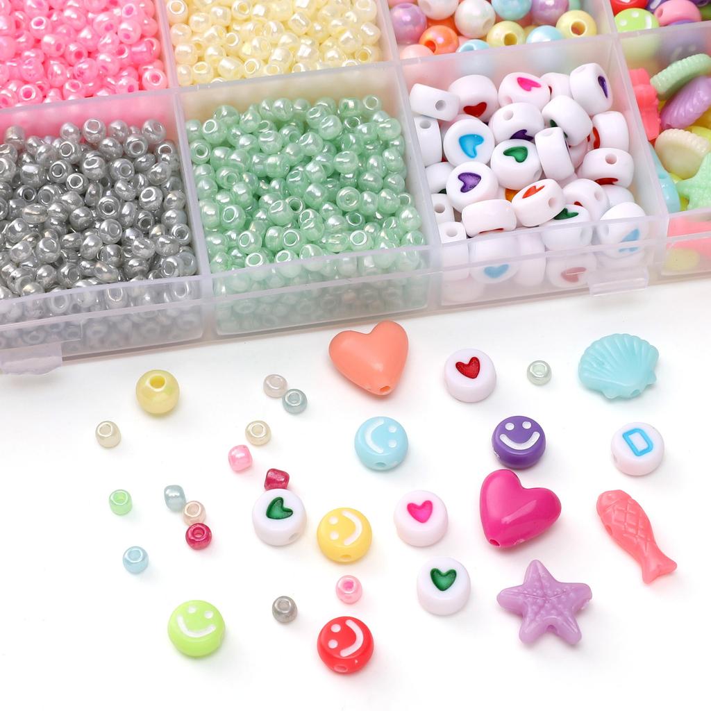 15box/bag Glass Seed Beads Acrylic Beads Elastic Line Thread Cord For DIY Accessories Jewelry Making