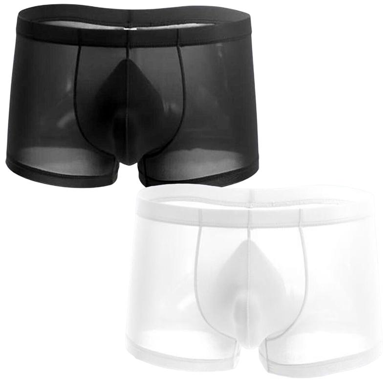 2pcs Solid Color Boxer Shorts Men Seamless Nylon Ice Silk Underwear U Pouch Male Panties Plus Size M-XXL