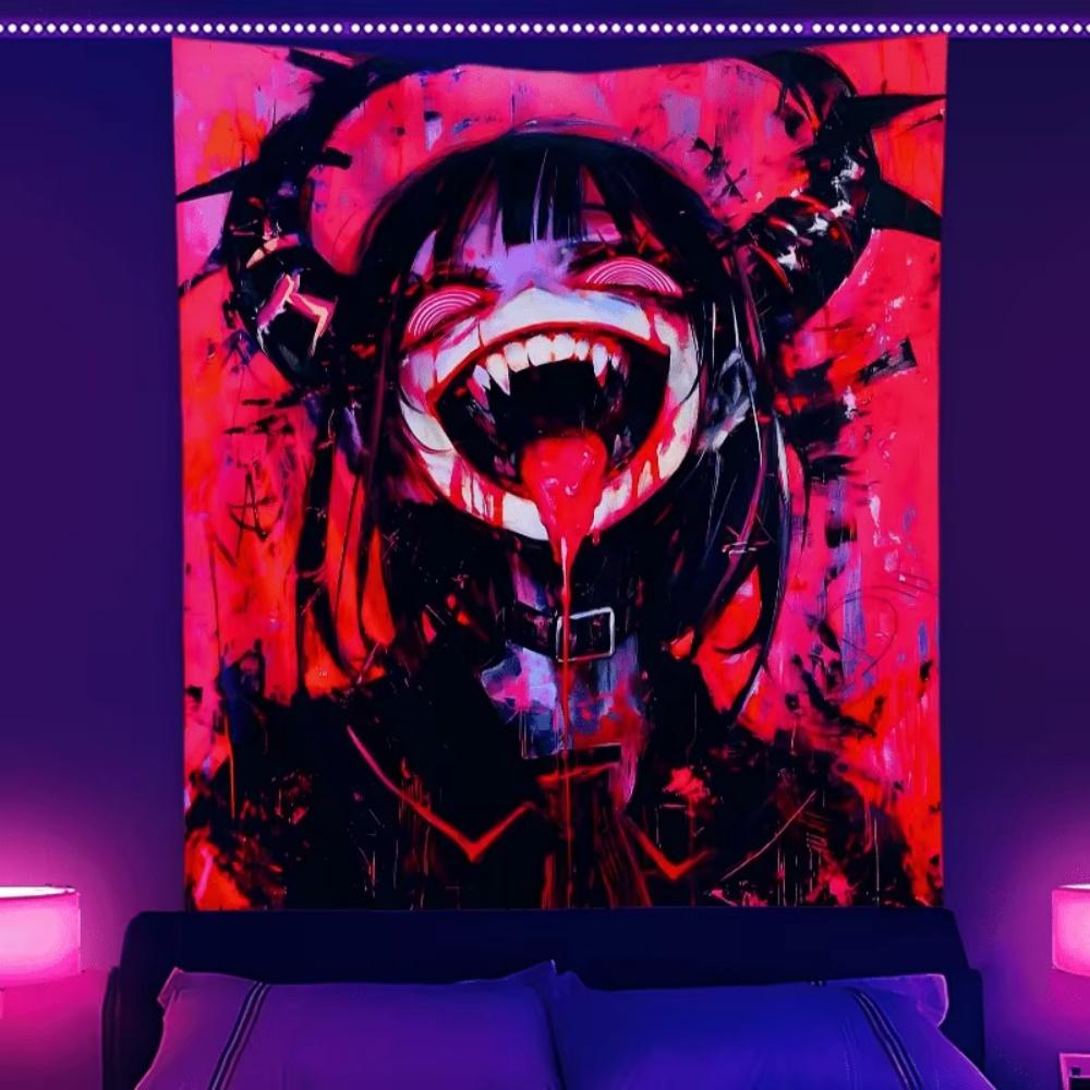 

Vampire Girl Abstract Screaming Wall Tapestry Fierce Fanged Expression Edgy Room Decor for Gothic Horror Dark Aesthetic Fans 74x94cm(29x37in)