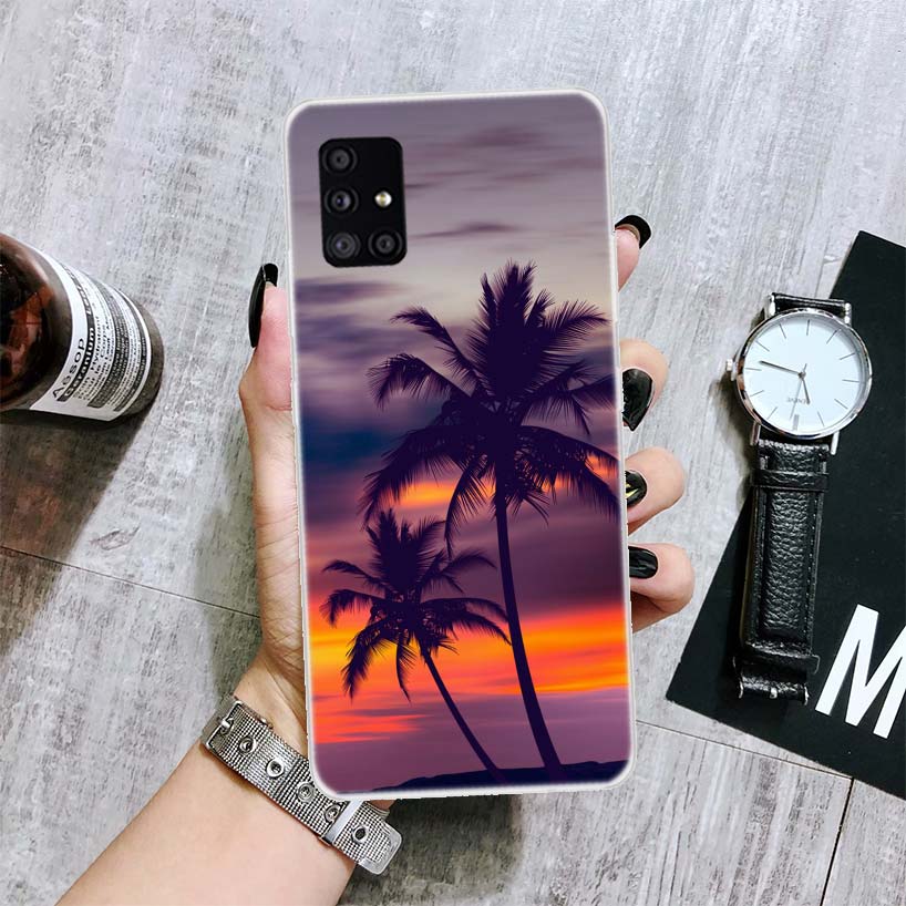 Palm Leaves Sunset Summer Scenery Phone Case For Samsung Galaxy A12 A22 A32 A42 A52 A72 A51 A71 5G A41 A31 A21 A02S M12 M21 M31
