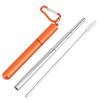 Portable Stainless Steel Retractable Straw Reusable Straw Cleaning Brush Kit for Picnic Orange