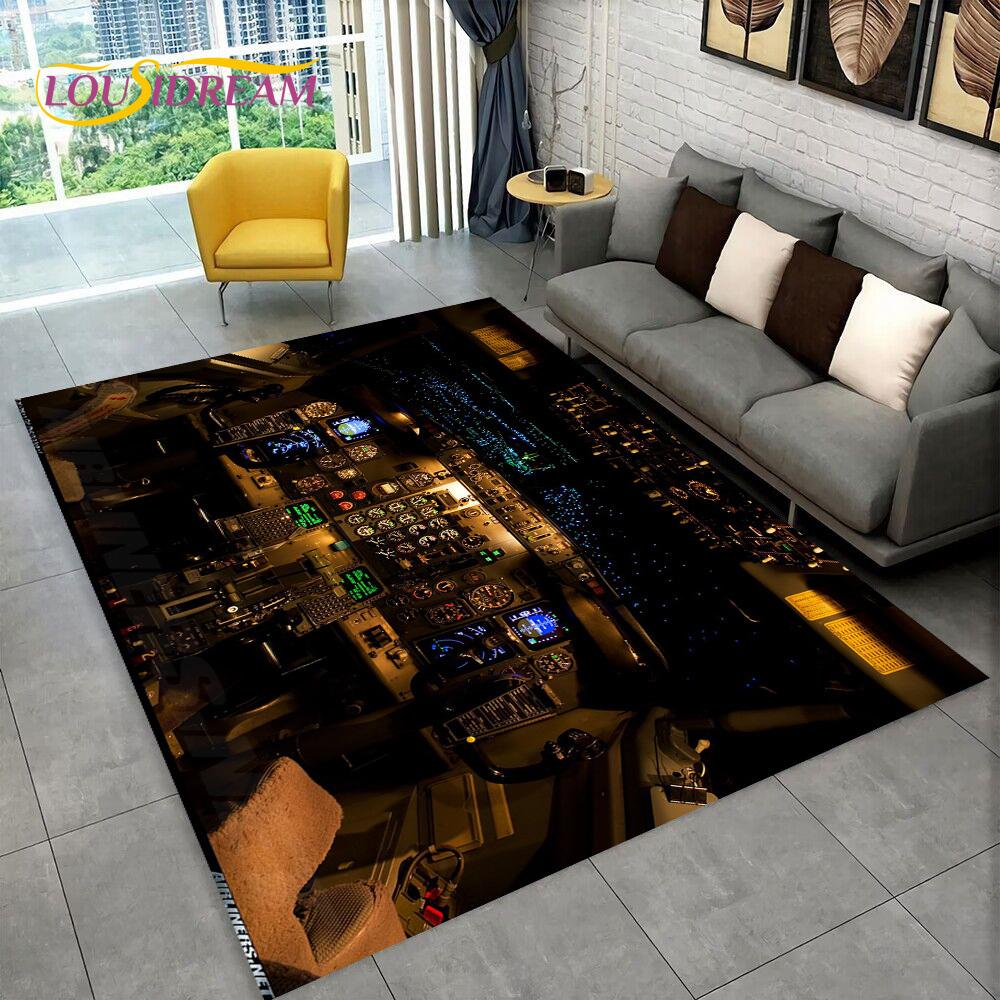 Kobercová podložka do kokpitu stíhacího letadla pro domácí obývací pokoj ložnici pohovku Rohožka Dekorace, Velký koberec Protiskluzová podložka na podlahu