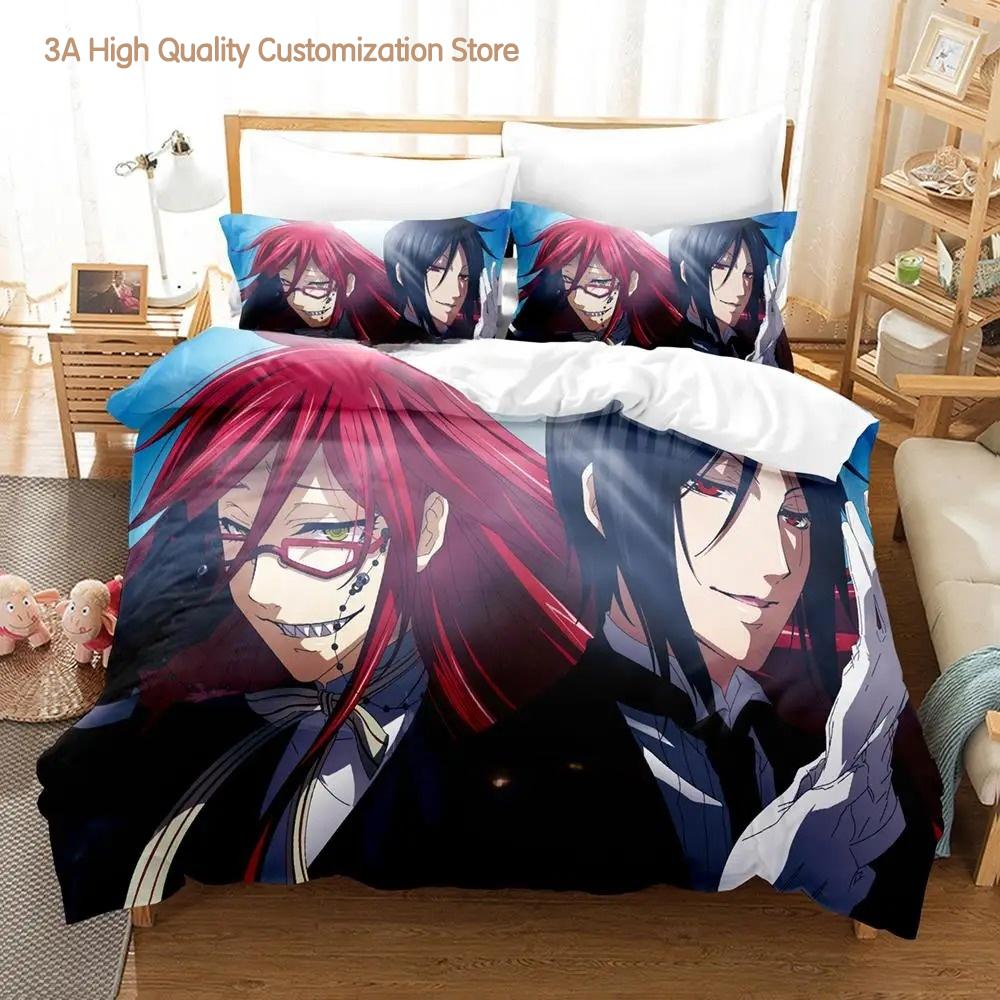 

New Black Butler Bedding Set Single Twin Full Queen King Size Bed Set Adult Boys Bedroom Duvetcover Sets 3D Anime Bed Sheet Set 135x200cm