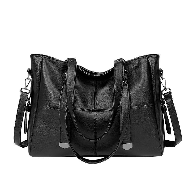 2026 Большая сумка-тоут из натуральной кожи Мягкая овечья кожа Женские сумки с кошельком Высокая вместимость Повседневная сумка на плечо через плечо для покупок чёрный 4380₽